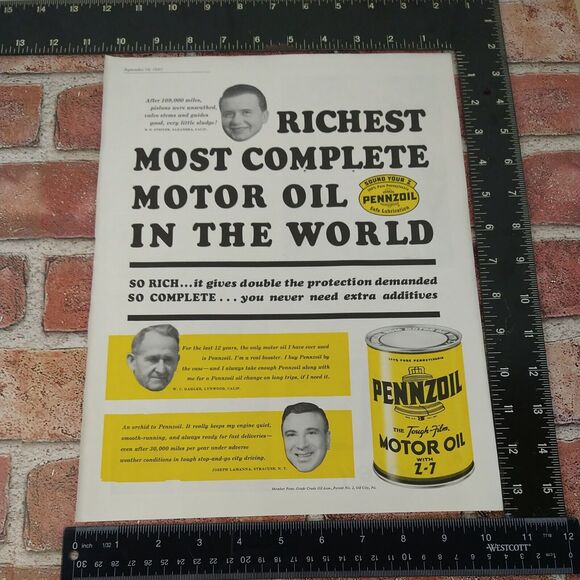 Pennzoil Motor - Oil Can / Richest Oil in World - Vtg 1961 PRINT AD Ephemera - Picture 3 of 9